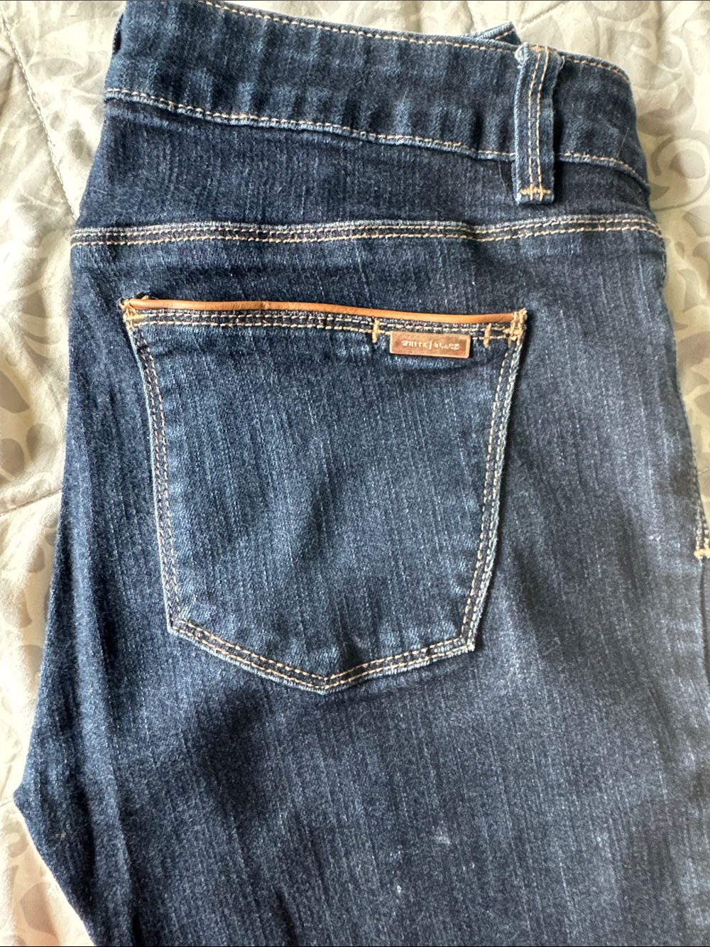 White House Black Market Indigo Skinny Jeans with Tan Accent